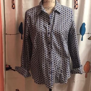 CHICO'S TIMLESS BUTTON FRONT 100% COTTON NO-IRON BLOUSE SIZE 1